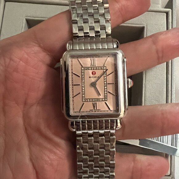 MICHELE DECO II DESERT ROSE PINK DIAMOND DIAL STEEL WATCH MWW06X000036 NEW main image 6